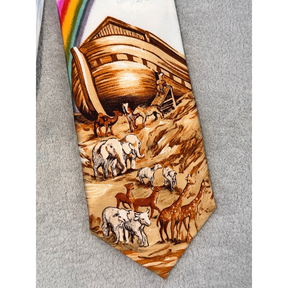 Eagles Wings Mens Noahs Ark Silk‎ Tie Rainbow Animals Religious Biblical Multi